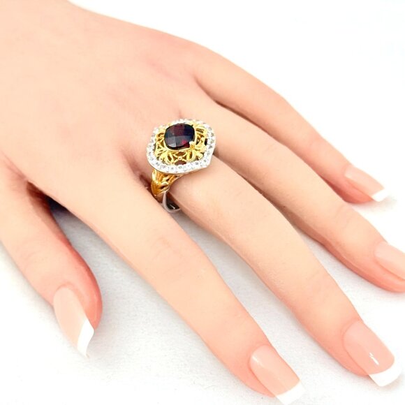 Victoria Wieck Vermeil & Sterling 2.97ct. Garnet & White Sapphire Ring - Size 10 - Picture 8 of 10